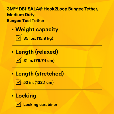 3M DBI-SALA Hook2Loop Bungee Tool Tether - Medium Duty - 1500049