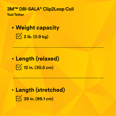 3M Clip2Loop Coil Tool Tether - 2 lb Capacity - 7 - 34 in - 10 ea/Pack - 1500060