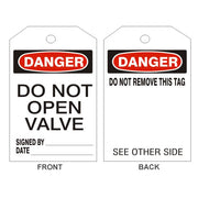 DANGER DO NOT OPEN VALVE TAGS - BACK 1 - DANGER DO NOT OPEN VALVE TAGS - BACK 1, 6.125X3, Rigid Vinyl