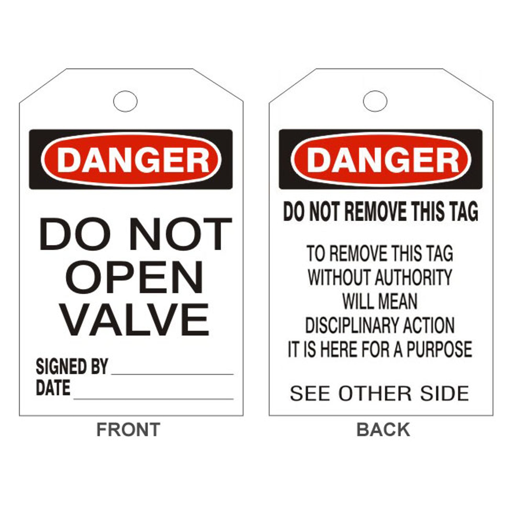 DANGER DO NOT OPEN VALVE TAGS - BACK 2 - DANGER DO NOT OPEN VALVE TAGS - BACK 2, 6.125X3, Rigid Vinyl