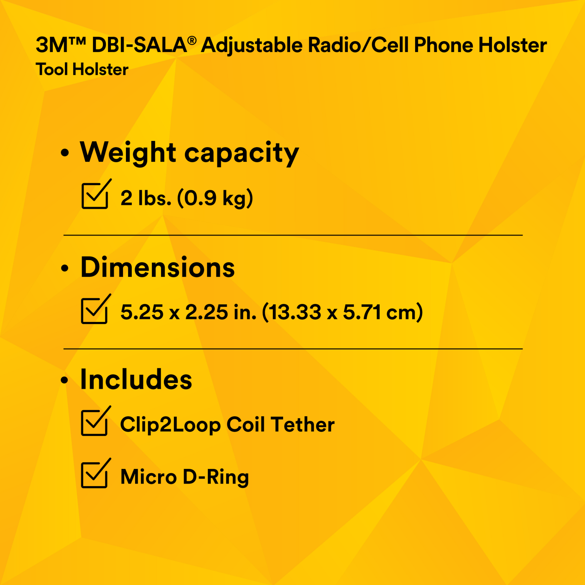 3M DBI-SALA Adjustable Radio/Cell Phone Holster - Clip2Loop Coil Tether - Micro D-Ring - 1500089