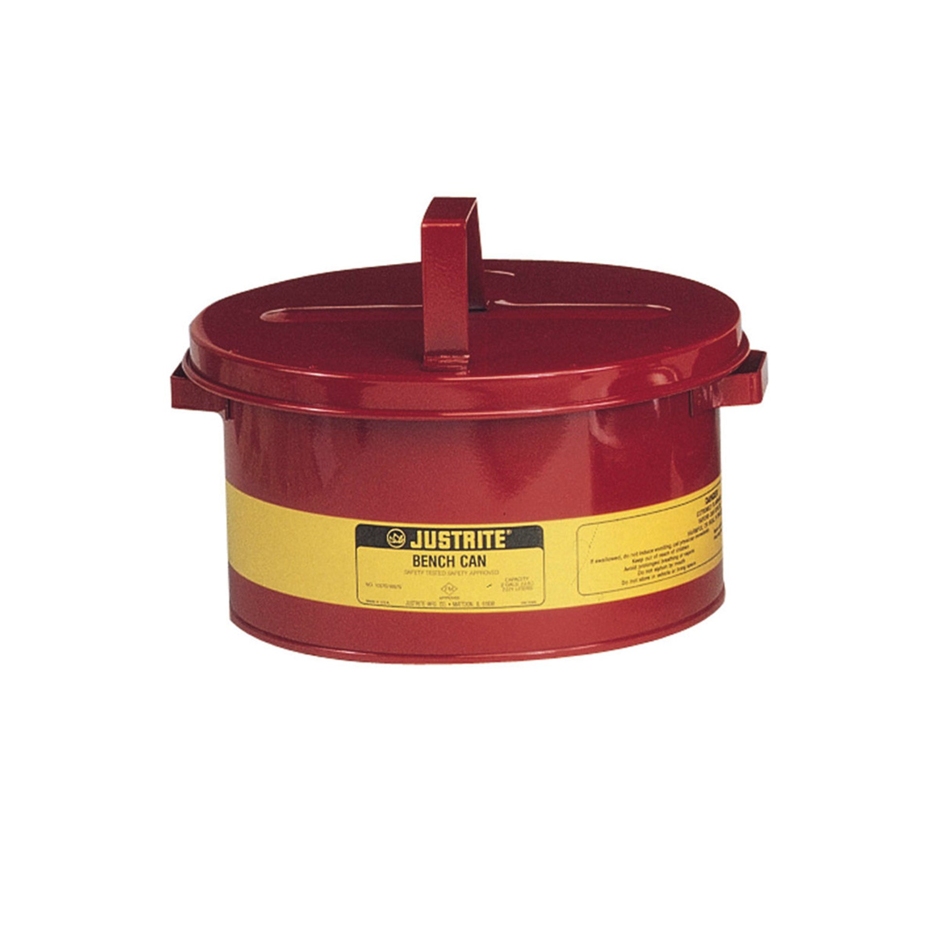 Justrite Bench Can To Clean Small Parts In Solvents - 3 Gallon - Plated Steel Dasher - Hinged Cover - Steel - Red - 10775