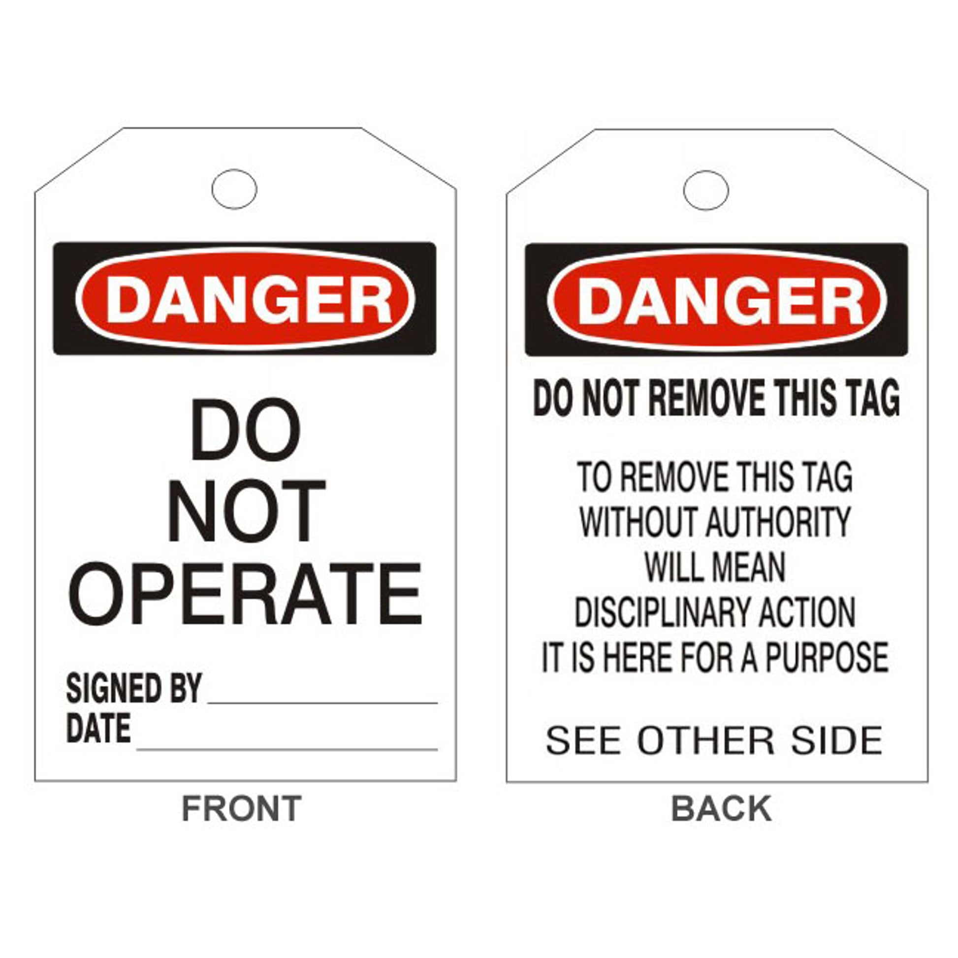 DANGER DO NOT OPERATE TAGS - BACK 2 - DANGER DO NOT OPERATE TAGS - BACK 2, 6.125X3, Rigid Vinyl