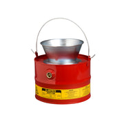 Justrite Drain Can With Plated Steel Funnel - 3 Gallons - Flame Arrester - Steel - Red - 10903