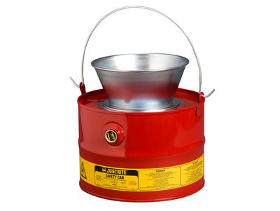 Justrite Drain Can With Plated Steel Funnel - 3 Gallons - Flame Arrester - Steel - Red - 10903