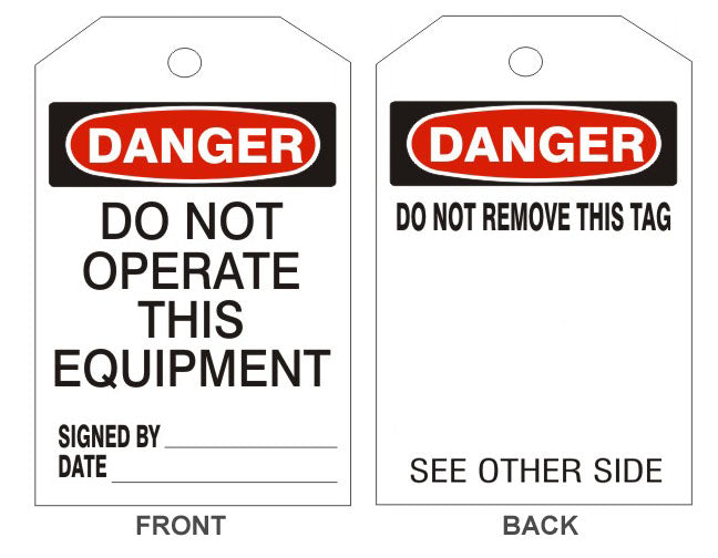 DANGER DO NOT OPERATE THIS EQUIPMENT TAGS - BACK 1 - DANGER DO NOT OPERATE THIS EQUIPMENT TAGS - BACK 1, 6.125X3, Rigid Vinyl
