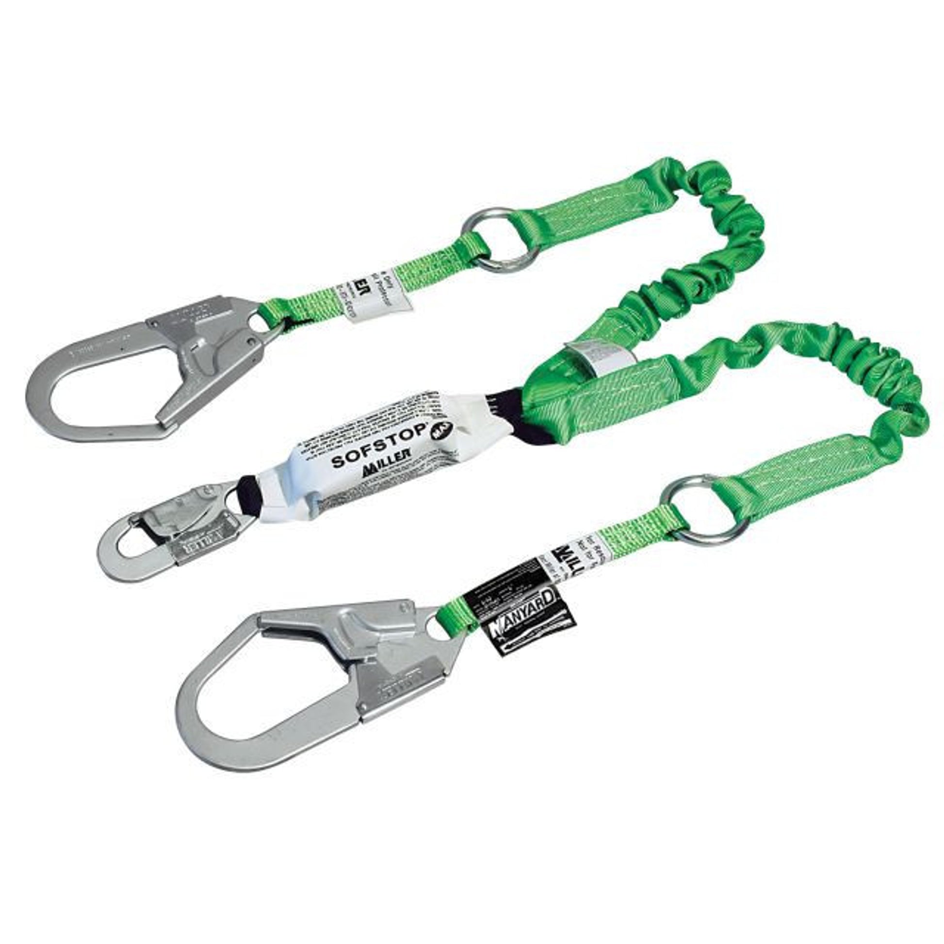 Miller 6 ft. Double leg Web Lanyard w/SofStop 1 locking snap hook and 2 locking rebar hooks 980WRS-Z7/6FT