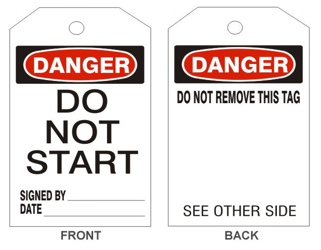 DANGER DO NOT START TAGS - BACK 1 - DANGER DO NOT START TAGS - BACK 1, 6.125X3, Rigid Vinyl