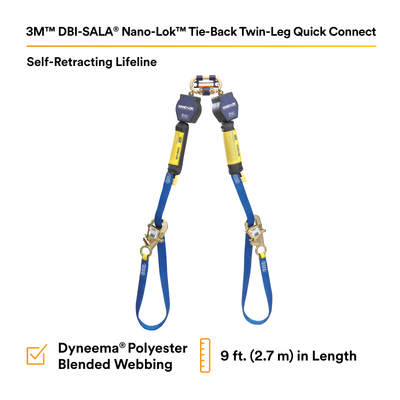 3M DBI-SALA Nano-Lok Tie-Back Twin-Leg Personal Self-Retracting Lifeline - Web - 9 ft - 3101374