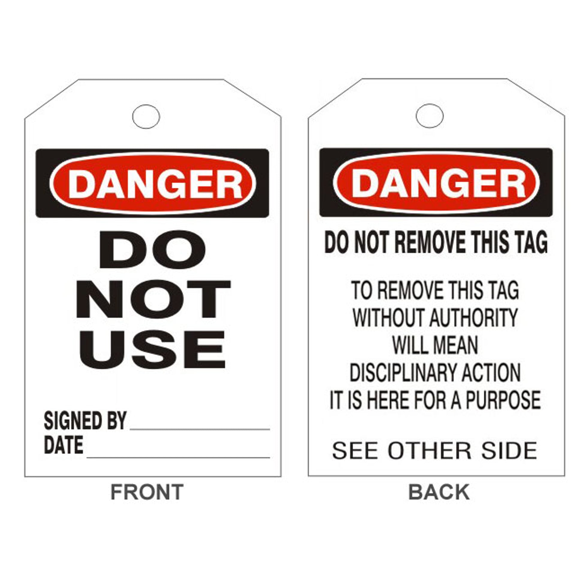 DANGER DO NOT USE TAGS - BACK 2 - DANGER DO NOT USE TAGS - BACK 2, 6.125X3, Rigid Vinyl