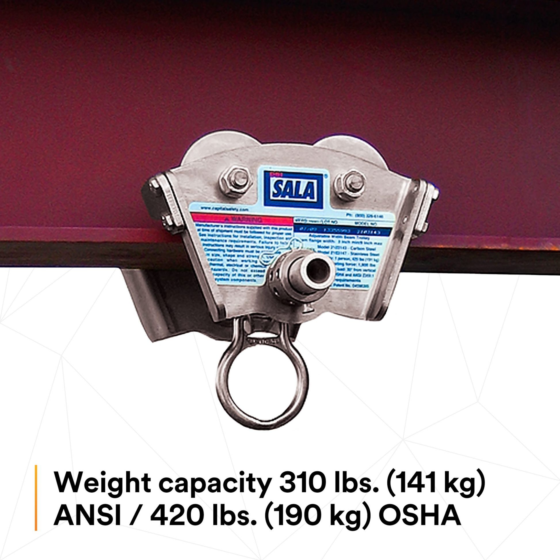 3M DBI-SALA I-Beam Trolley Anchor - Stainless Steel - Fits 3 - 8 in Wide - 11/16 in Thick - 2103147