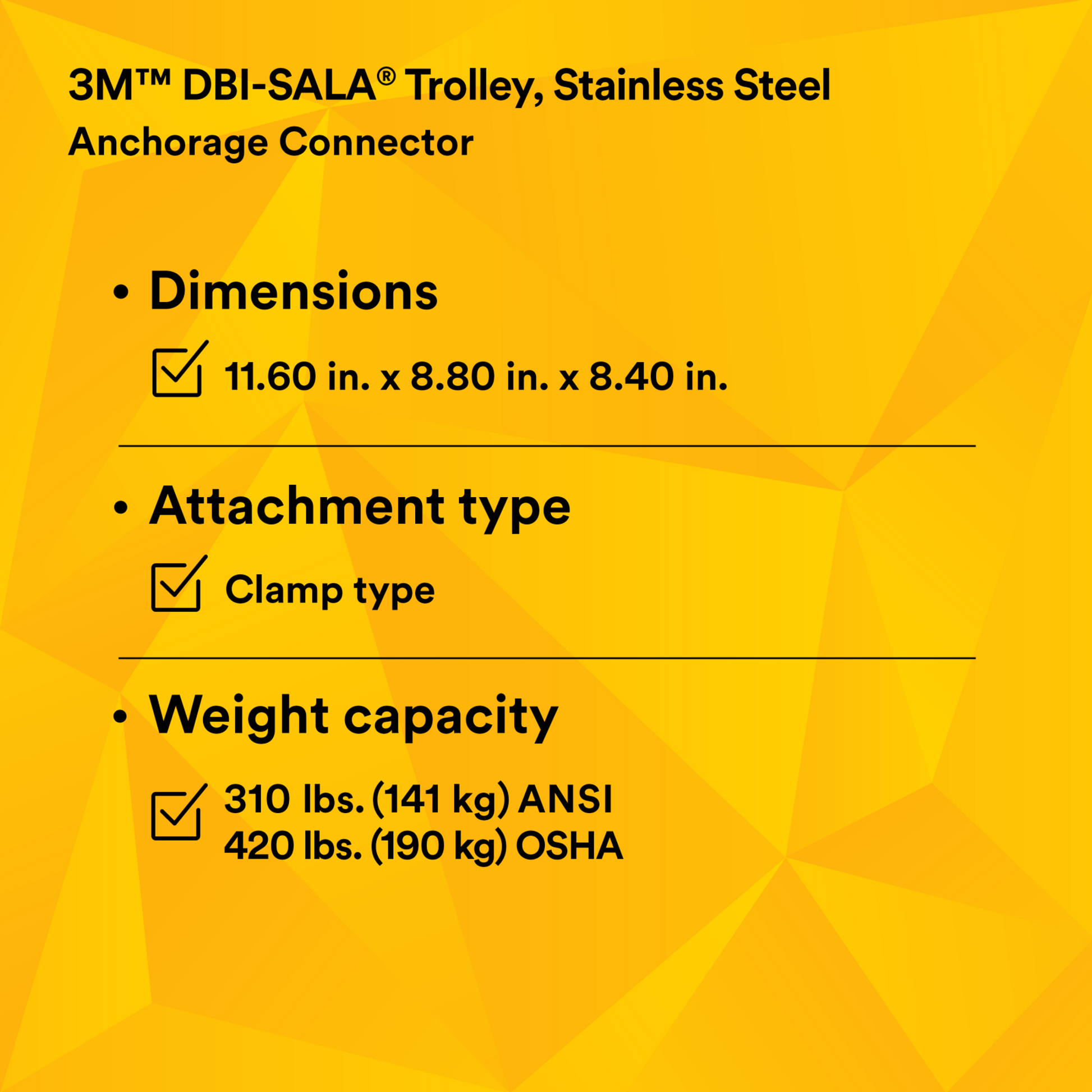 3M DBI-SALA I-Beam Trolley Anchor - Stainless Steel - Fits 3 - 8 in Wide - 11/16 in Thick - 2103147