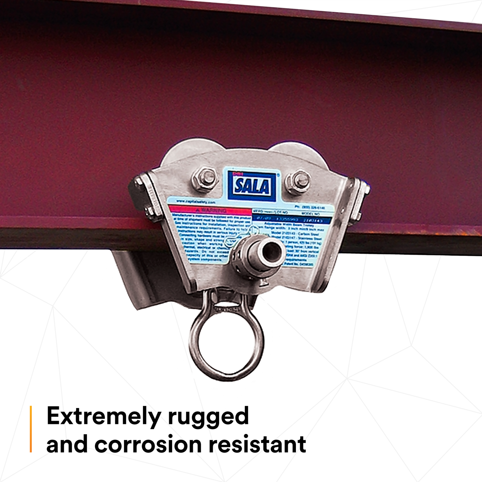 3M DBI-SALA I-Beam Trolley Anchor - Stainless Steel - Fits 3 - 8 in Wide - 11/16 in Thick - 2103147
