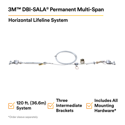 3M DBI-SALA Permanent Multi-Span Horizontal Lifeline System - Galvanized Cable - 120 ft. - 7603120