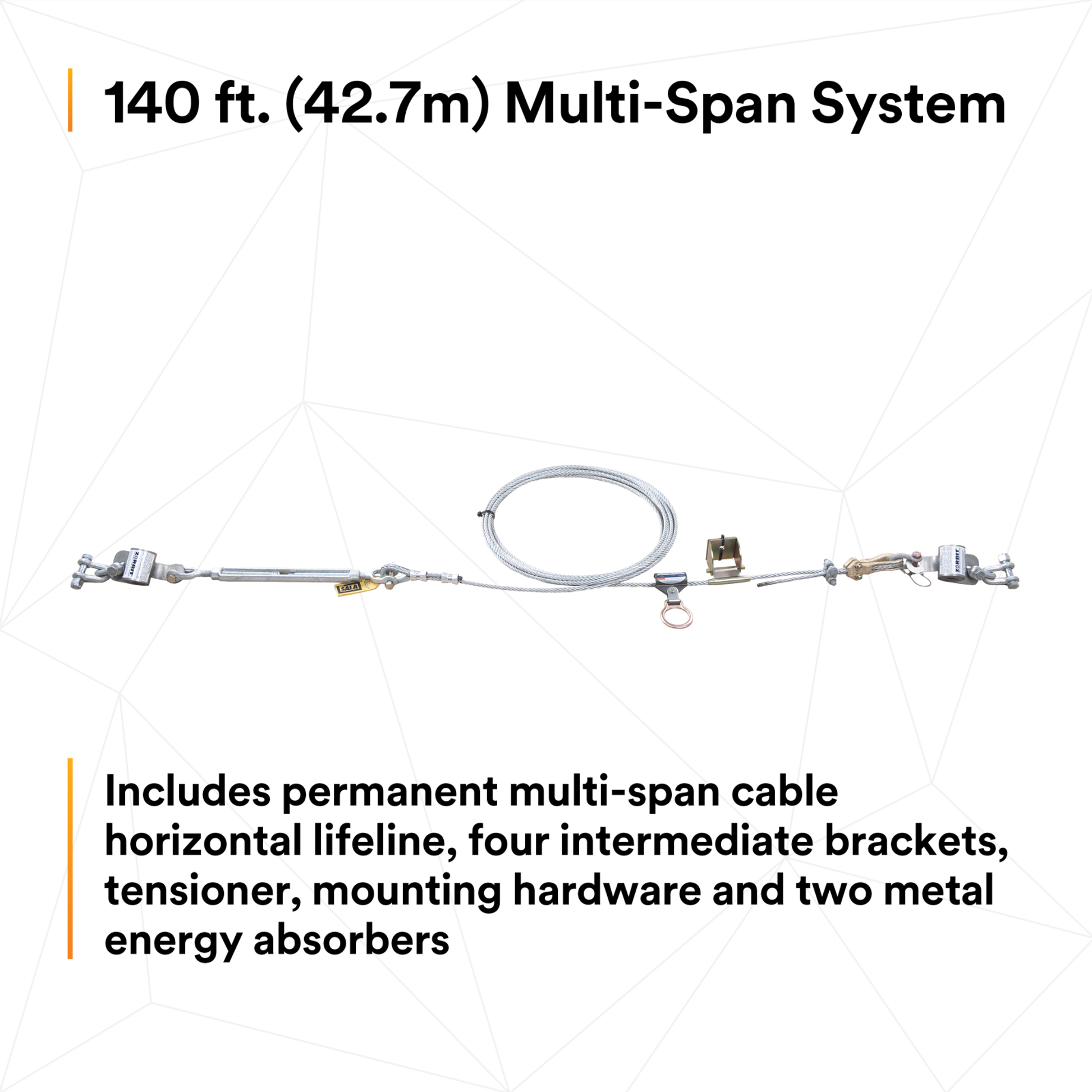 3M DBI-SALA Permanent Multi-Span Horizontal Lifeline System - Galvanized Cable - 140 ft. - 7603140