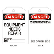 DANGER EQUIPMENT NEEDS REPAIR TAGS - BACK 1 - DANGER EQUIPMENT NEEDS REPAIR TAGS - BACK 1, 6.125X3, Tagboard
