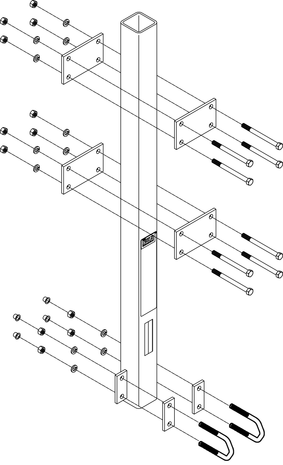3M DBI-SALA Lad-Saf Bottom Bracket For Ladder Mast/Ladder Anchor Post - Galvanized Steel - 6116027
