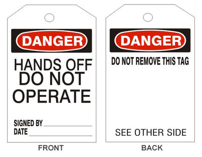 DANGER HANDS OFF DO NOT OPERATE TAGS - BACK 1
