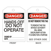 DANGER HANDS OFF DO NOT OPERATE TAGS - BACK 2 - DANGER HANDS OFF DO NOT OPERATE TAGS - BACK 2, 6.125X3, Rigid Vinyl