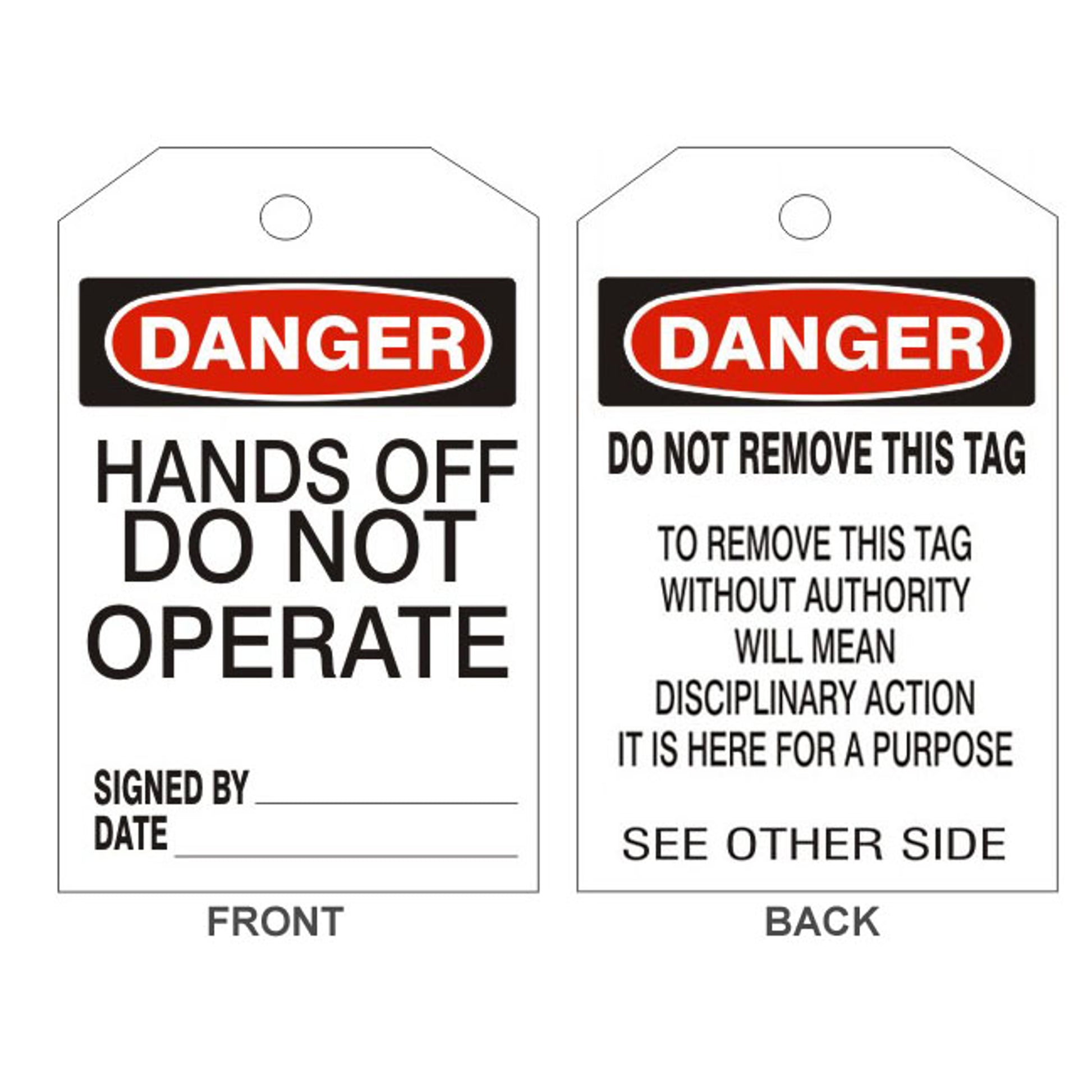 DANGER HANDS OFF DO NOT OPERATE TAGS - BACK 2 - DANGER HANDS OFF DO NOT OPERATE TAGS - BACK 2, 6.125X3, Rigid Vinyl