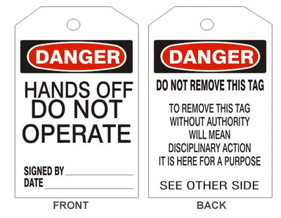 DANGER HANDS OFF DO NOT OPERATE TAGS - BACK 2
