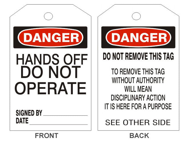 DANGER HANDS OFF DO NOT OPERATE TAGS - BACK 2 - DANGER HANDS OFF DO NOT OPERATE TAGS - BACK 2, 6.125X3, Rigid Vinyl