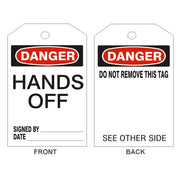 DANGER HANDS OFF TAGS - BACK 1 - DANGER HANDS OFF TAGS - BACK 1, 6.125X3, Rigid Vinyl