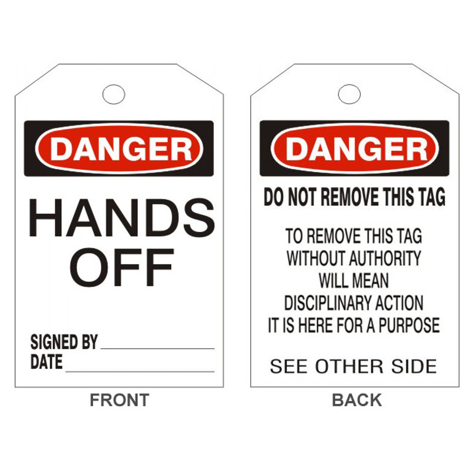 DANGER HANDS OFF TAGS - BACK 2 - DANGER HANDS OFF TAGS - BACK 2, 6.125X3, Rigid Vinyl
