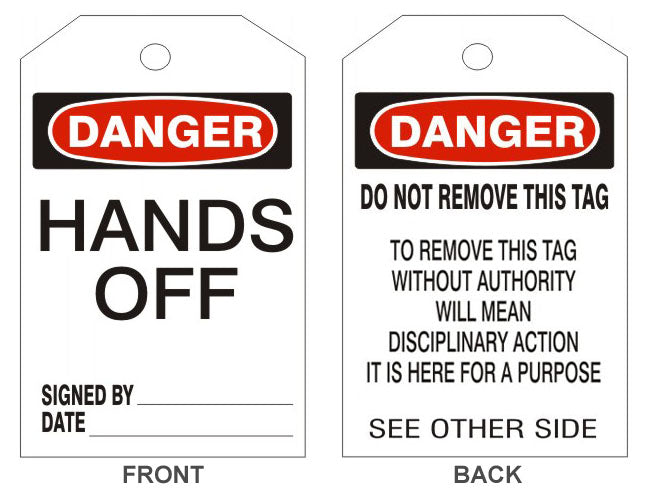 DANGER HANDS OFF TAGS - BACK 2 - DANGER HANDS OFF TAGS - BACK 2, 6.125X3, Rigid Vinyl