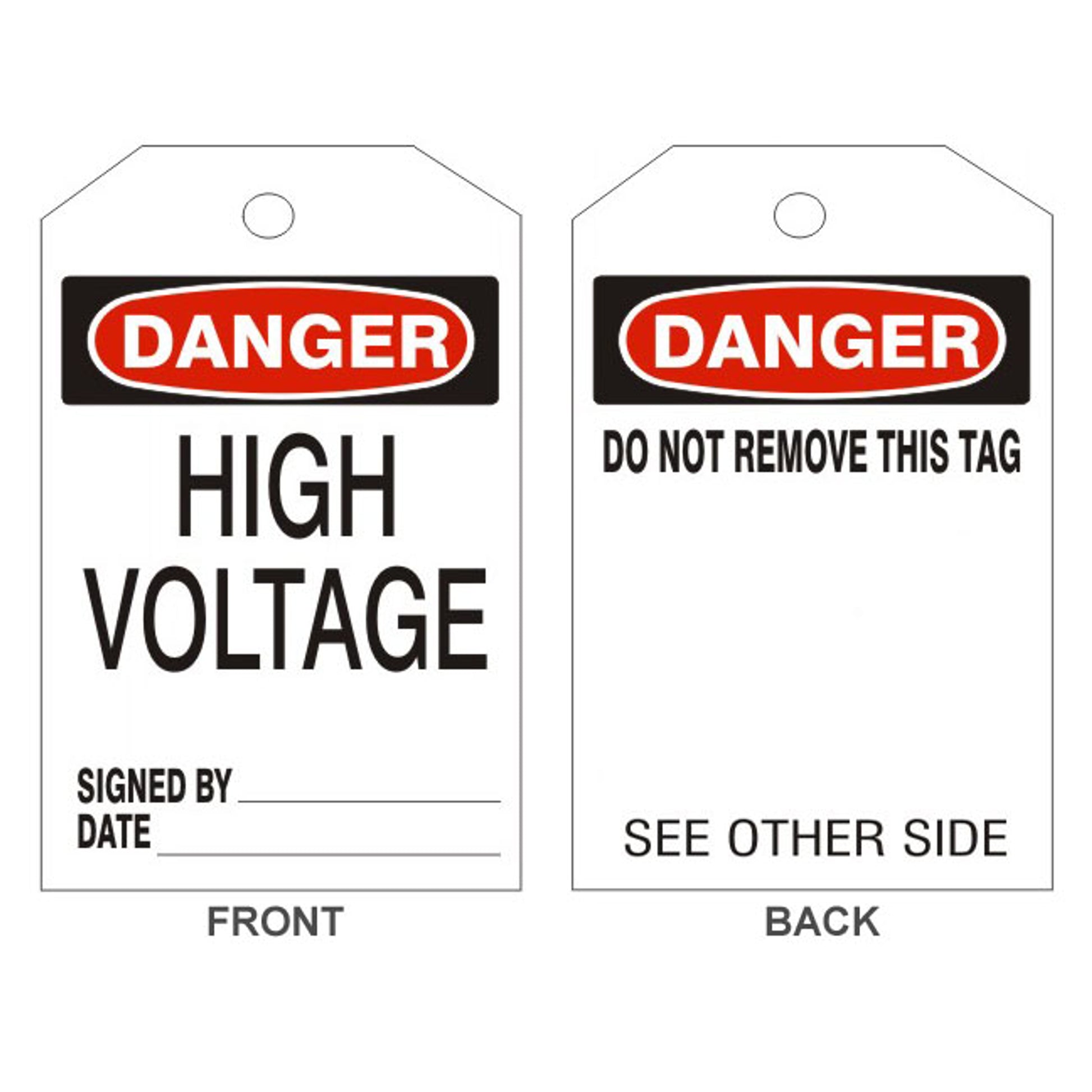 DANGER HIGH VOLTAGE TAGS - BACK 1 - DANGER HIGH VOLTAGE TAGS - BACK 1, 6.125X3, Rigid Vinyl