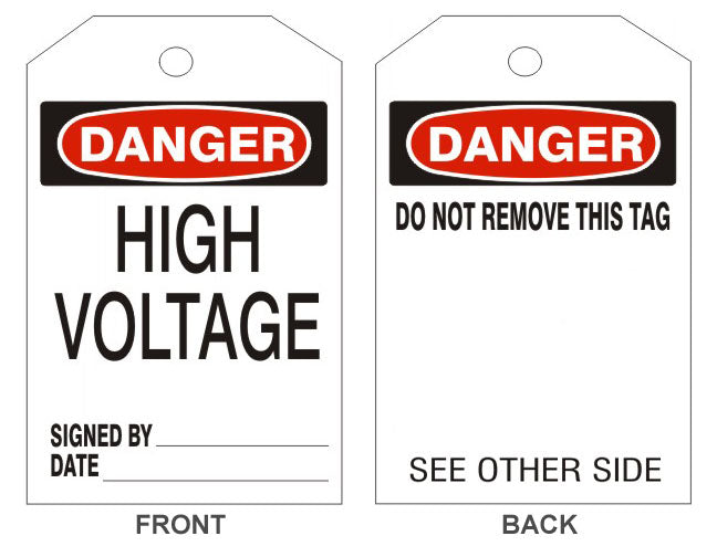 DANGER HIGH VOLTAGE TAGS - BACK 1 - DANGER HIGH VOLTAGE TAGS - BACK 1, 6.125X3, Rigid Vinyl