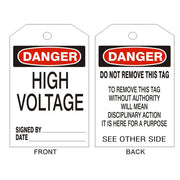 DANGER HIGH VOLTAGE TAGS - BACK 2 - DANGER HIGH VOLTAGE TAGS - BACK 2, 6.125X3, Rigid Vinyl