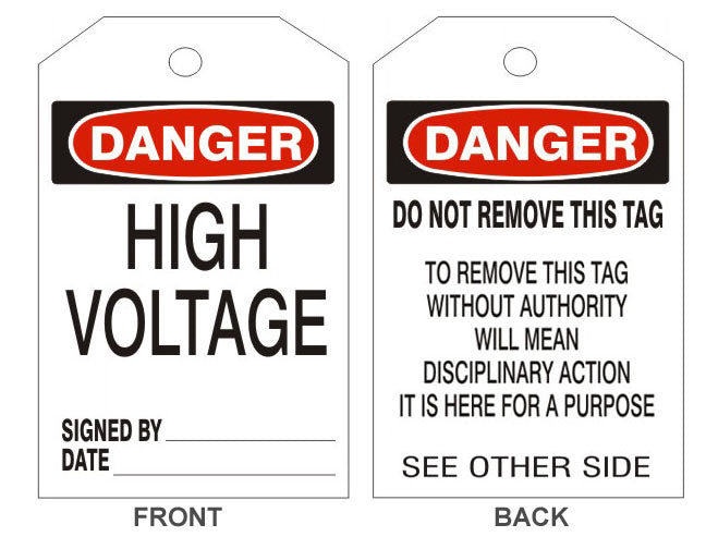 DANGER HIGH VOLTAGE TAGS - BACK 2 - DANGER HIGH VOLTAGE TAGS - BACK 2, 6.125X3, Rigid Vinyl