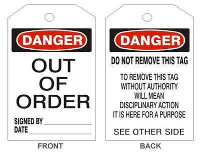 DANGER OUT OF ORDER TAGS - BACK 2