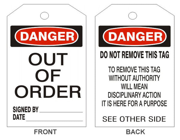 DANGER OUT OF ORDER TAGS - BACK 2