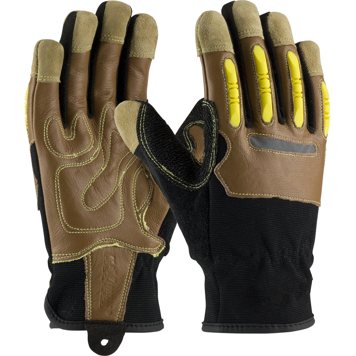 PIP Goatskin Leather Palm Glove w/Leather Back & Kevlar Blended Liner - Finger Impact Protection - Brown - 12/PR - 120-4100
