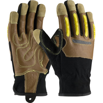 PIP Goatskin Leather Palm Glove w/Leather Back & Kevlar Blended Liner - Finger Impact Protection - Brown - 12/PR - 120-4100