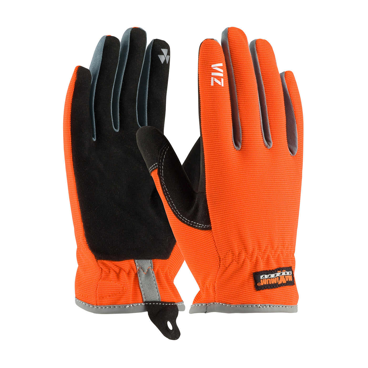 Maximum Safety Synthetic Leather Palm & Hi-Vis Fabric Back - PVC Grip on Index Finger/Thumb - Orange - 12/PR - 120-4600