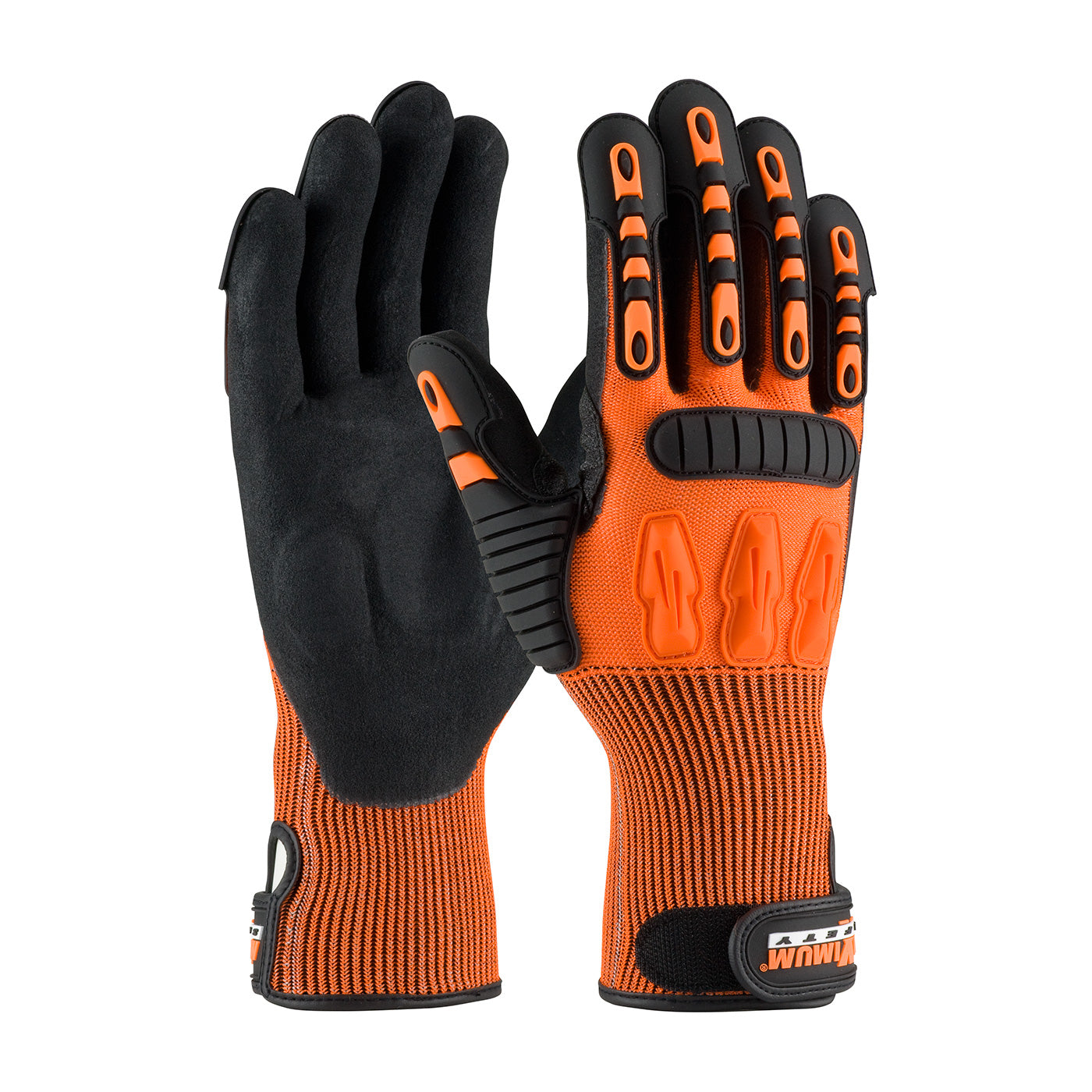 Maximum Safety TuffMax5 Seamless Knit HPPE Blend w/Nitrile Grip & TPR Impact Protection - Hi-Vis Orange - 12/PR - 120-5150