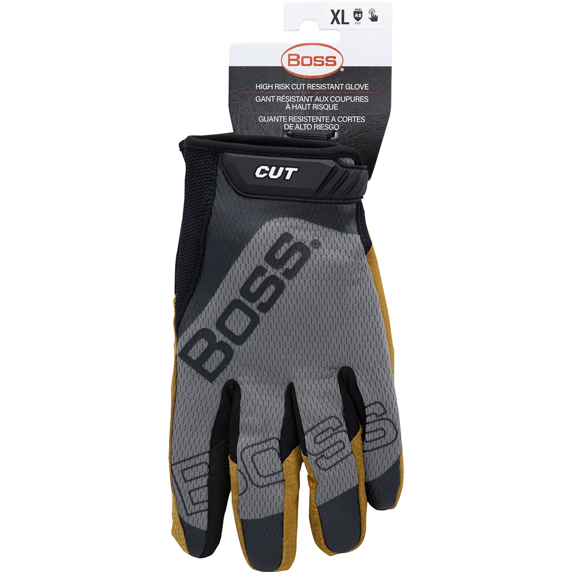 Boss Cut Premium Pigskin Leather Palm w/Mesh Fabric Back & Para-Aramid Lining - Gray - 12/PR - 120-MC1325T