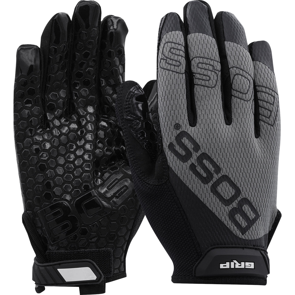 Boss Grip Synthetic Microfiber Palm w/Silicone Coated & Mesh Fabric Back - Gray - 12/PR - 120-MG1220T