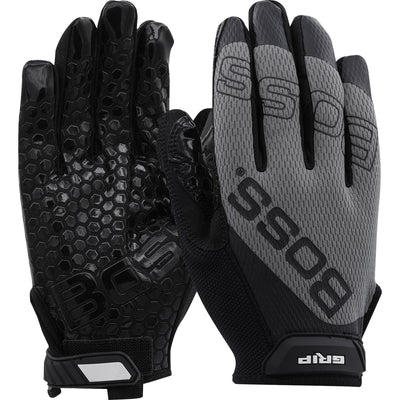 Boss Grip Synthetic Microfiber Palm w/Silicone Coated & Mesh Fabric Back - Gray - 12/PR - 120-MG1220T