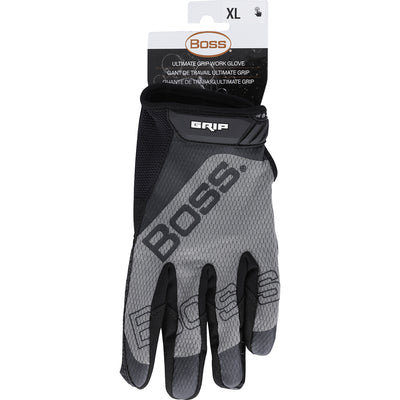 Boss Grip Synthetic Microfiber Palm w/Silicone Coated & Mesh Fabric Back - Gray - 12/PR - 120-MG1220T