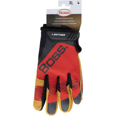 Boss Leather Hi Performance Glove Premium Pigskin Palm w/Mesh Fabric Back - Red - 12/PR - 120-ML1350T