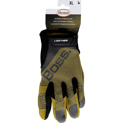 Boss Leather Hi Performance Glove Premium Pigskin Palm w/Mesh Fabric Back - Brown - 12/PR - 120-ML1360T