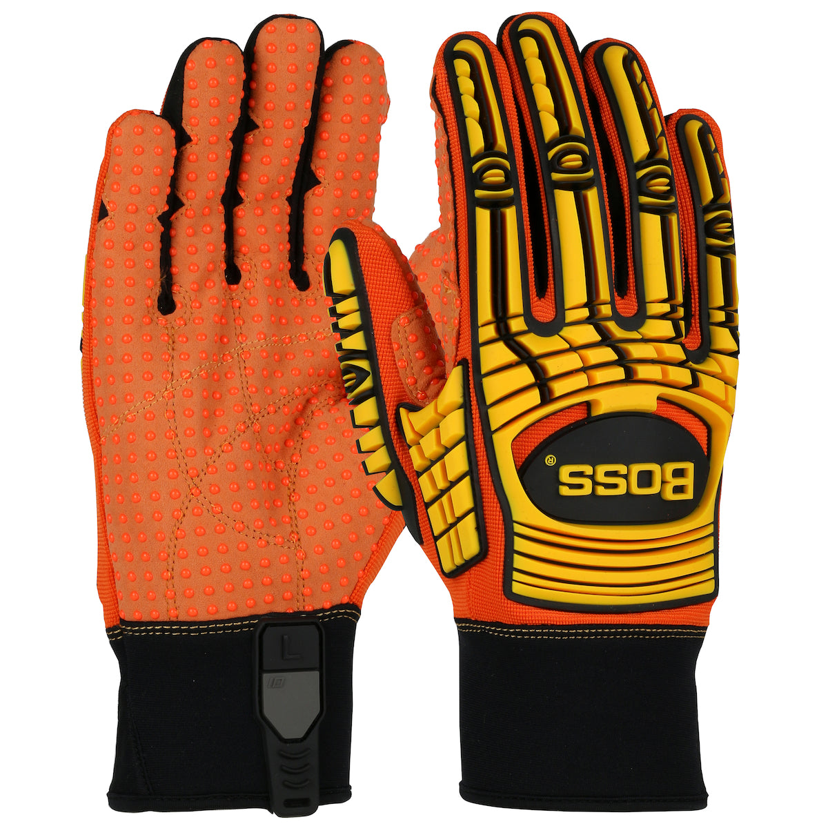 Boss Synthetic Leather Palm w/PVC Dotted Grip & Sp&ex Back - TPR Impact Protection - Orange - 6/PR - 120-MP2110