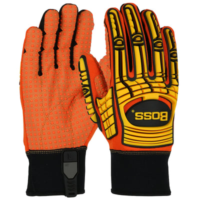 Boss Synthetic Leather Palm w/PVC Dotted Grip & Sp&ex Back - TPR Impact Protection - Orange - 6/PR - 120-MP2110