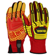 Boss Synthetic Leather Palm w/Red Silicone Grip & Sp&ex Back  TPR Impact Protection - Red - 6/PR - 120-MP2415