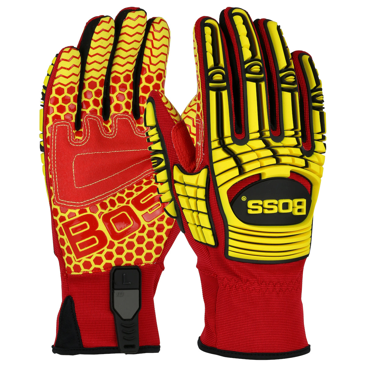 Boss Synthetic Leather Palm w/Red Silicone Grip & Sp&ex Back  TPR Impact Protection - Red - 6/PR - 120-MP2415