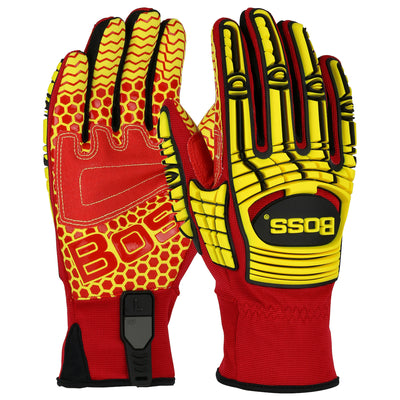Boss Synthetic Leather Palm w/Red Silicone Grip & Sp&ex Back TPR Impact Protection - Red - 6/PR - 120-MP2415